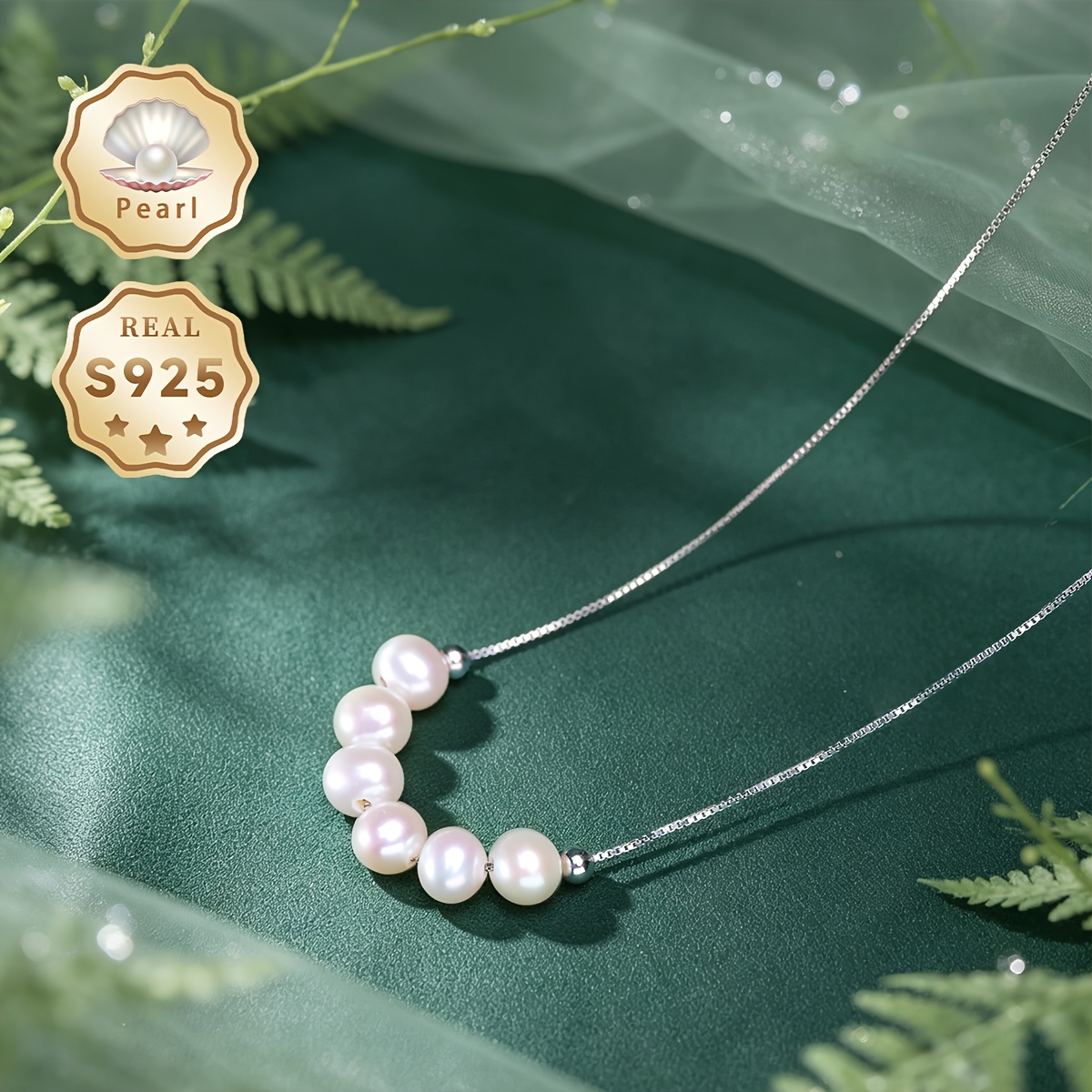 Women's Adjustable Pearl Necklace S925 Silver, Minimalist Design